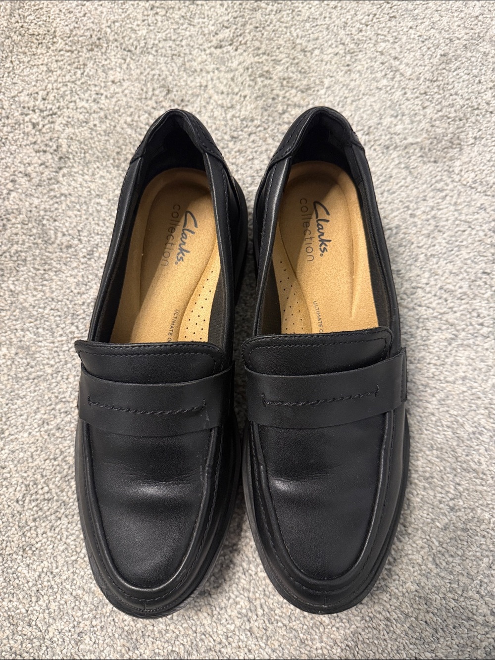 Clarks Black Leather Women's Penny Loafers